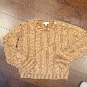 J. Crew Women's Tan Cable Knit Sweater with Gold Buttons